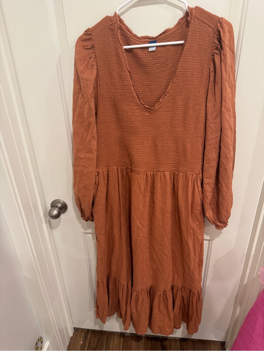 Old Navy Rust V-Neck Long Sleeve Tiered Dress